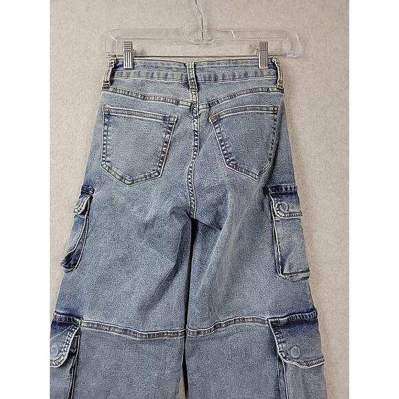 Fire & Rain Blue Denim Wide Leg Cargo Jeans Junior Women's 1 Stretch - Picture 8 of 13